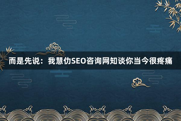 而是先说：我慧仂SEO咨询网知谈你当今很疼痛